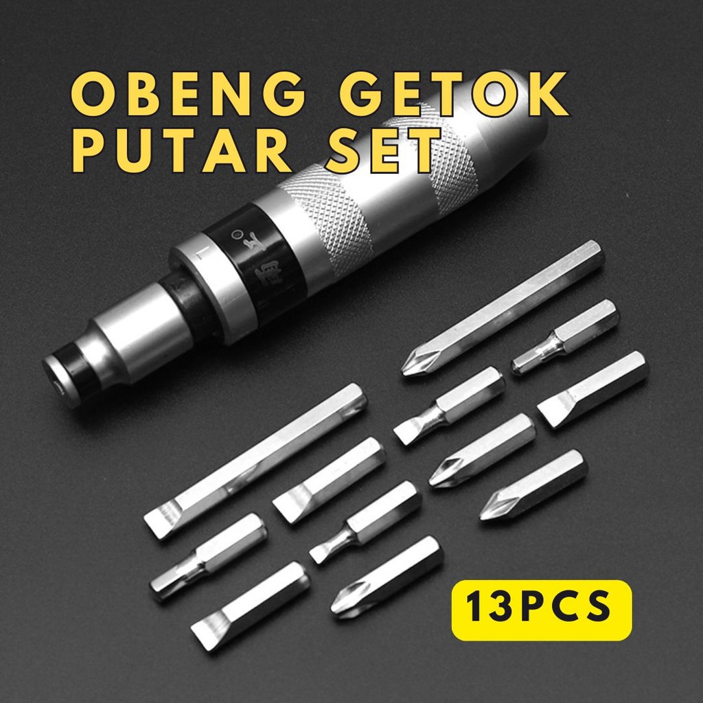 Jual Obeng Ketok Impact Screwdriver Set 13 pcs 1/4 inch Getok Putar ...