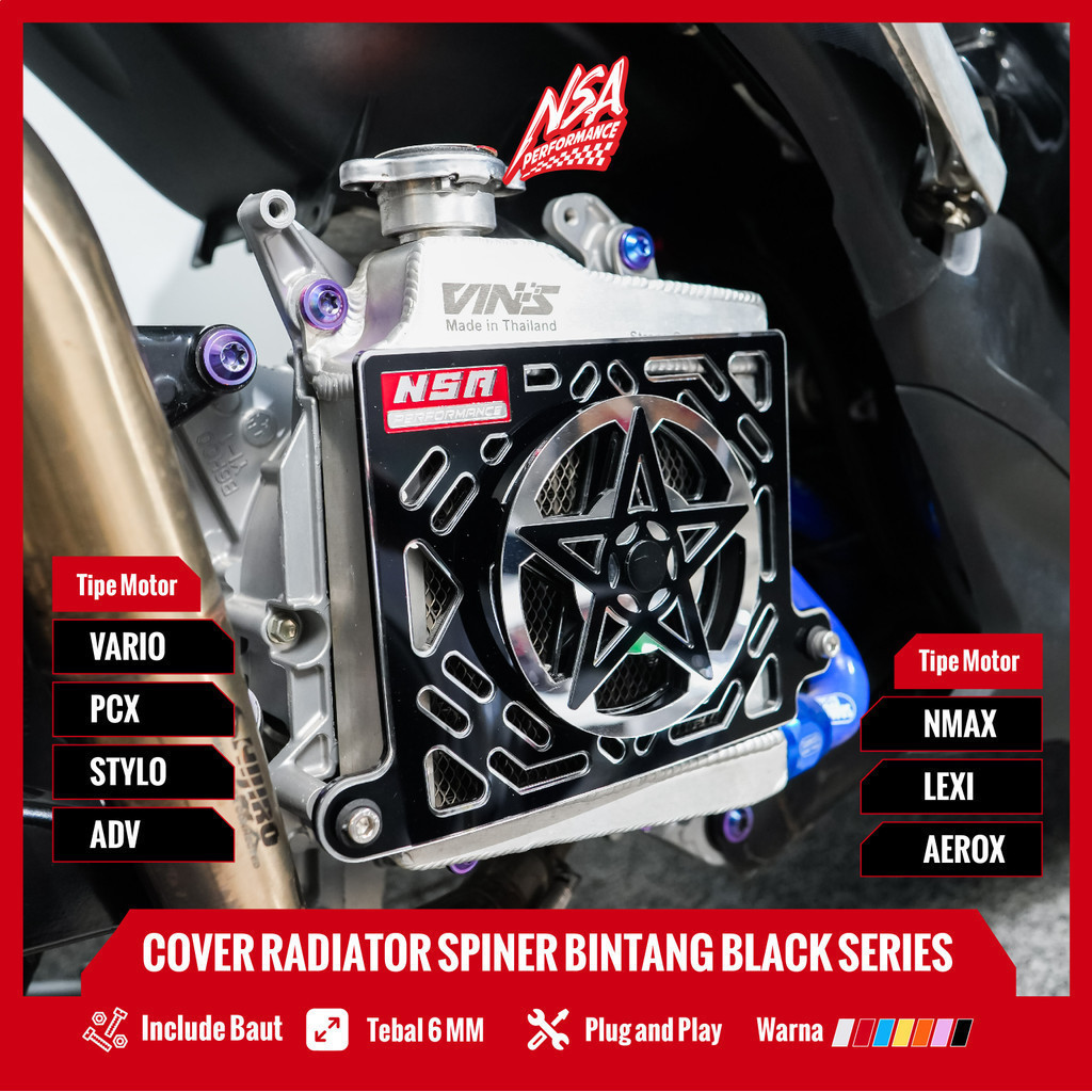 Jual NSA COVER RADIATOR SPINER BINTANG BLACK SERIES VARIO PCX NMAX ...
