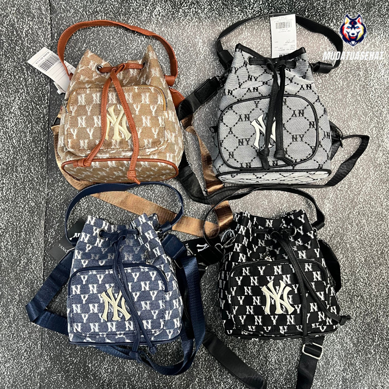 MLB NY JACQUARD MONOGRAM BUCKET BAG SLINGBAG BUCKETBAG TAS SERUT TAS  WANITA TAS KOREA TAS PERGI TAS KANTOR BUCKET BAG NY MLB NY MINI 