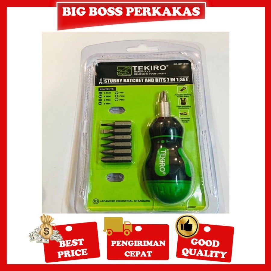 Jual TEKIRO OBENG RACHET SET 7 IN 1 OBENG CEBOL/OBENG RATCHET 7 in 1 ...