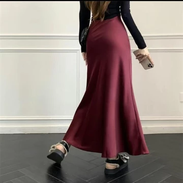 8807 Rok Satin Asetat Perancis Untuk Wanita Musim Panas Rok Panjang Memeluk Pinggul Fishtail A