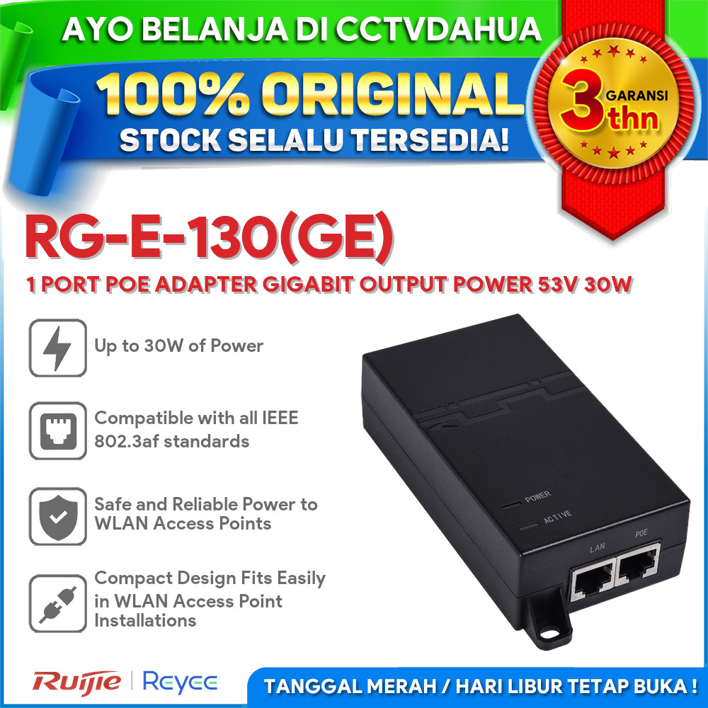 Jual RUIJIE REYEE RG-E-130(GE) 1 PORT POE ADAPTER GIGABIT OUTPUT POWER ...