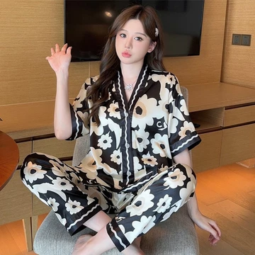 Baju Tidur Piyama Pajamas Wanita Dewasa Celana Panjang Baju Tidur Satin Premium F