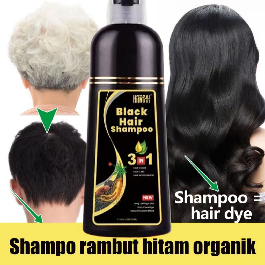 3IN1 Shampo Penghitam Rambut Uban Menjadi Hitam Permanen Sampo Penghilang Uban Shampoo Uban Menjadi Hitam Black Herbal Natural Polygonum Multiflorum Hair Blackening / Vitamin Rambut - 500 ml