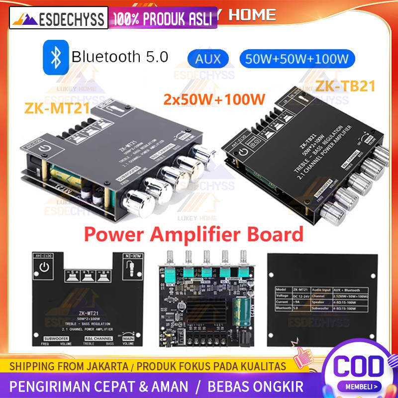thumbnail image 2 of ZK-MT21 2.1 Channel Bluetooth Audio Power Amplifier Board – 50Wx2 + 100W Subwoofer – DIY Module 12-24V 2 of 3