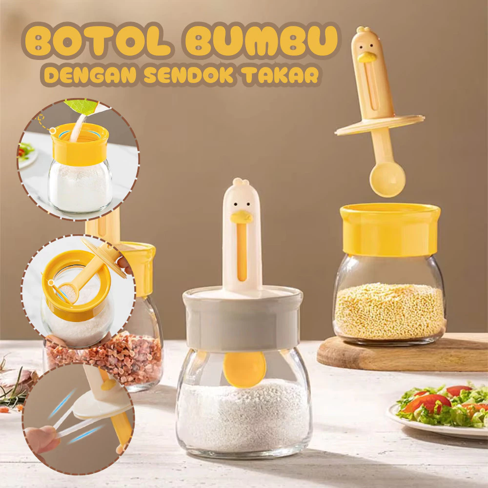 [UNIK88] Botol Bumbu Kaca Dengan Sendok/Wadah Bumbu Serbaguna Kedap Udara | AutoStock