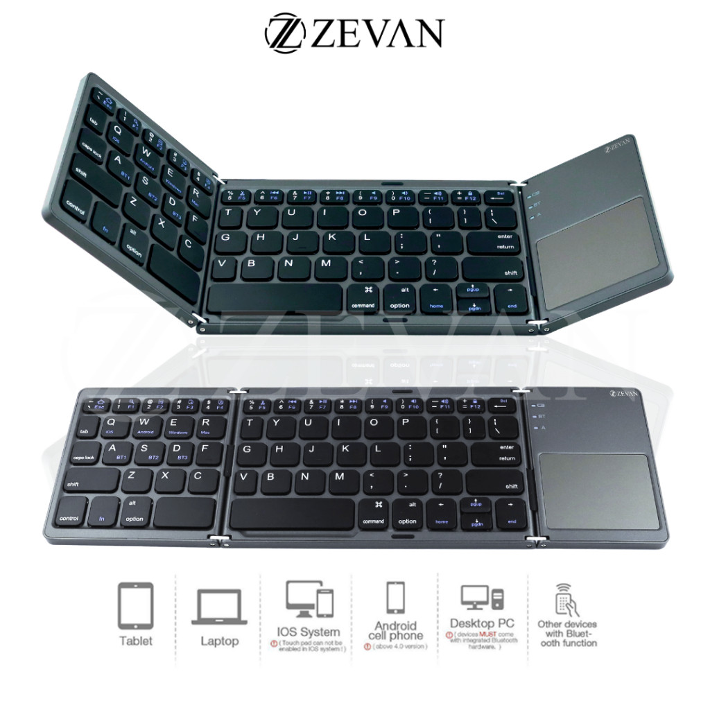 Jual ZEVAN Keyboard Lipat Wireless Foldable 3 Layers B033 with Touchpad ...