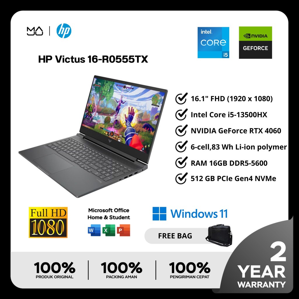 Jual Laptop HP Victus Gaming 16 R0555TX B01BQPA Core i5 13500HX 16GB ...