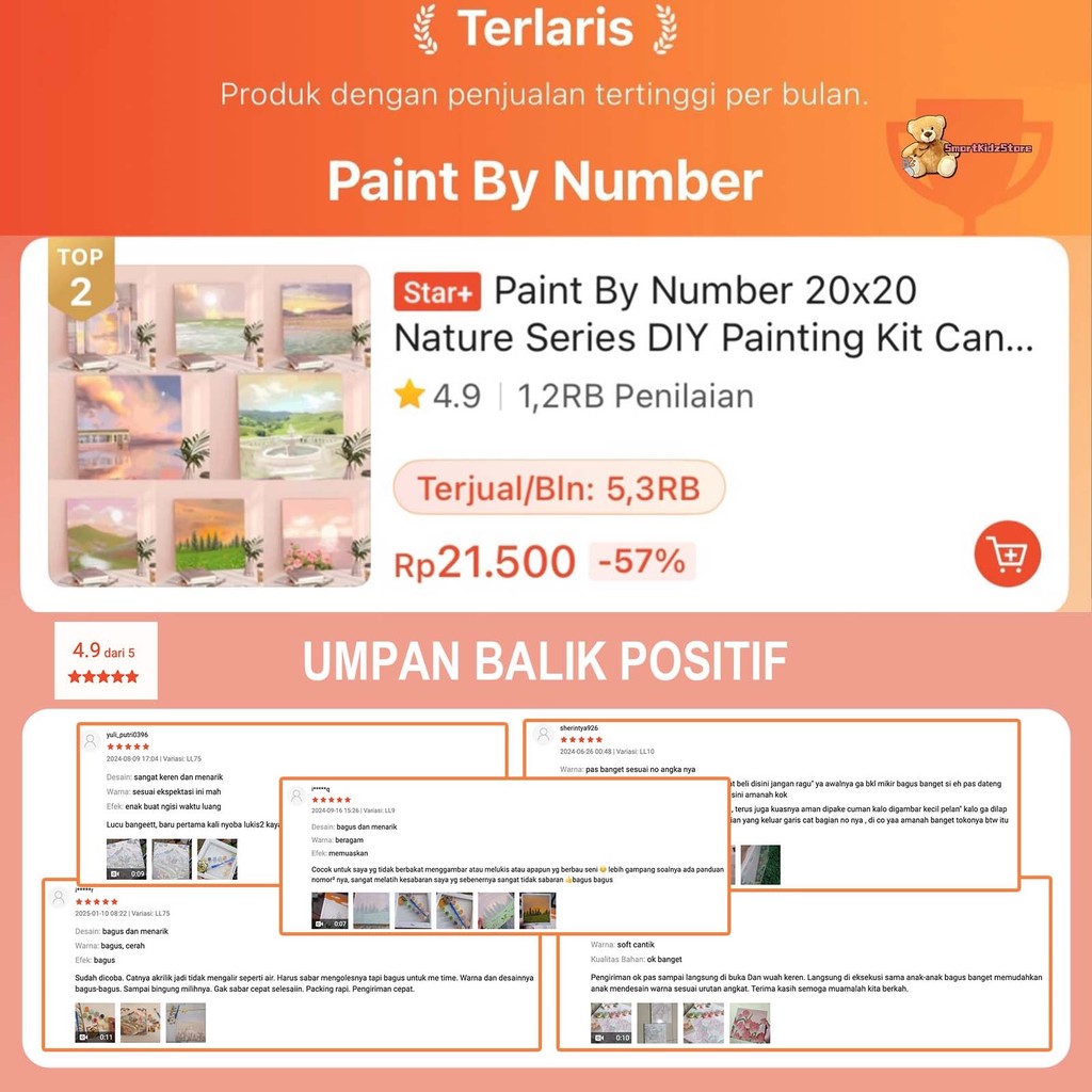 Jual Paint By Number 20x20 Nature Series DIY Painting Kit Canvas Paint ...
