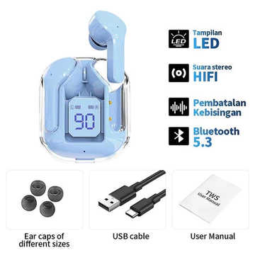 HK3 Earphone Bluetooth Nirkabel Transparan Layar Sentuh Cerdas LED Daya Latensi Rendah Stereo