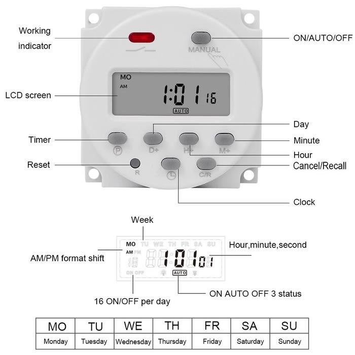 Jual Timer Switch Digital 12v DC 220v AC CN101A Time Delay Relay untuk ...