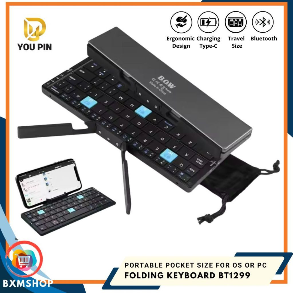 Jual Keyboard Lipat Foldable Bluetooth Silent Keys with Stand,Quiet ...