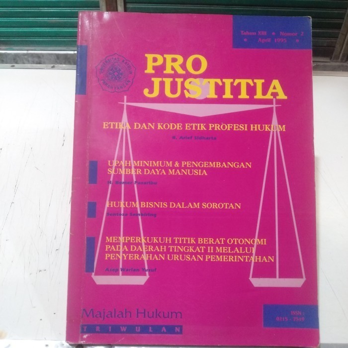 Jual PRO JUSTITIA : ETIKA DAN KODE ETIK PROFESI HUKUM - B ARIEF ...