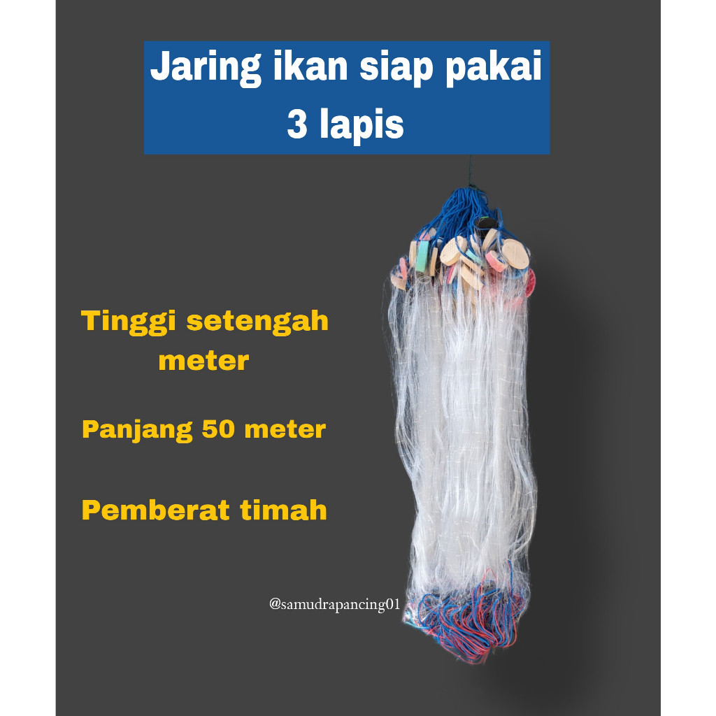 Jual Jaring Ikan Siap Pakai 3 Lapis Tinggi Setengah Meter Panjang 50m ...