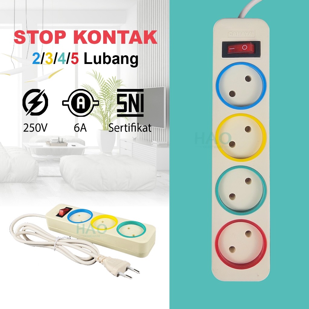 Jual Stop Kontak Gepeng ColorFull ON/OFF / Stop Kontak + Kabel 2/3/4/5 ...