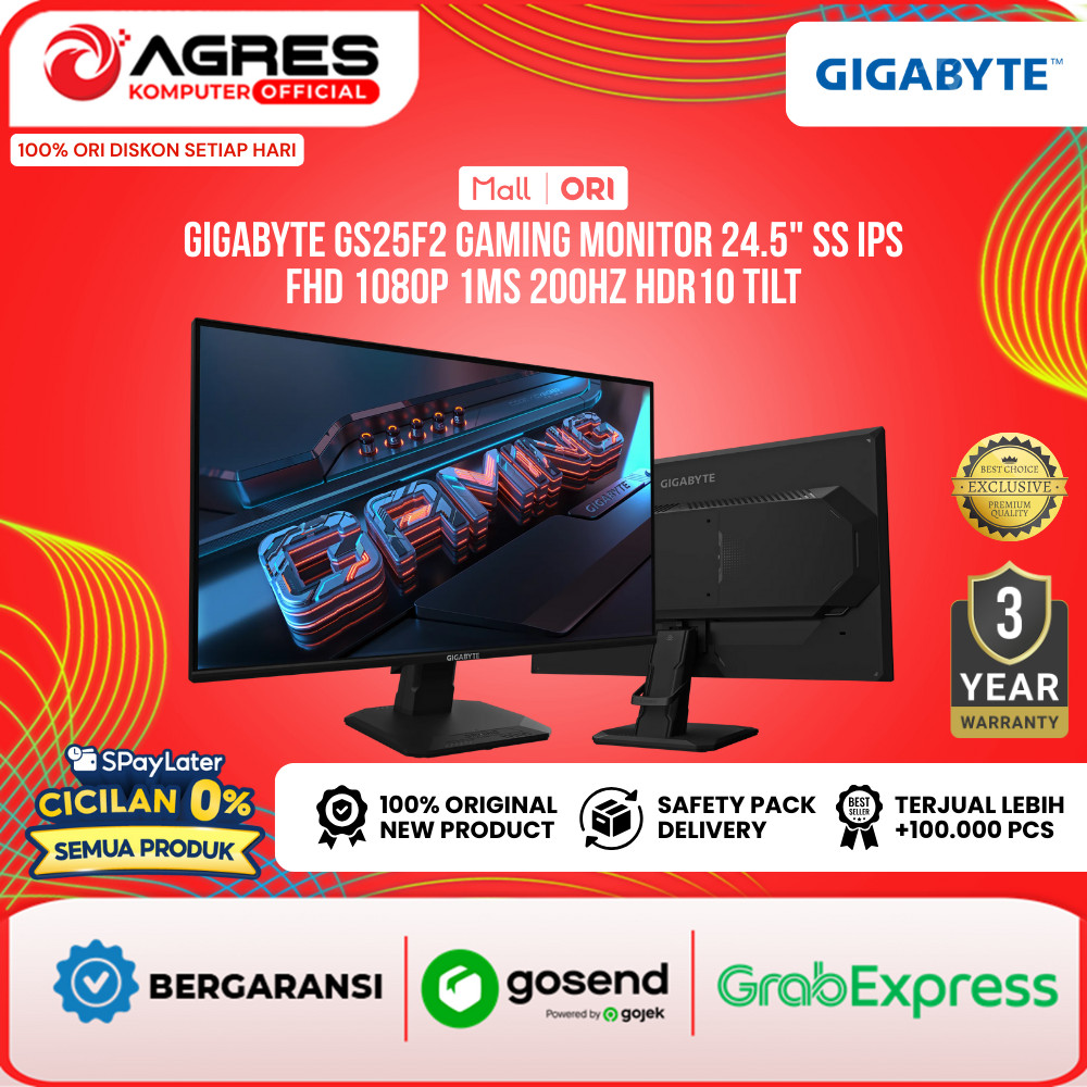 Jual GIGABYTE GAMING MONITOR 25 INCH SS IPS FHD 1080P 1MS 200HZ GS25F2 ...