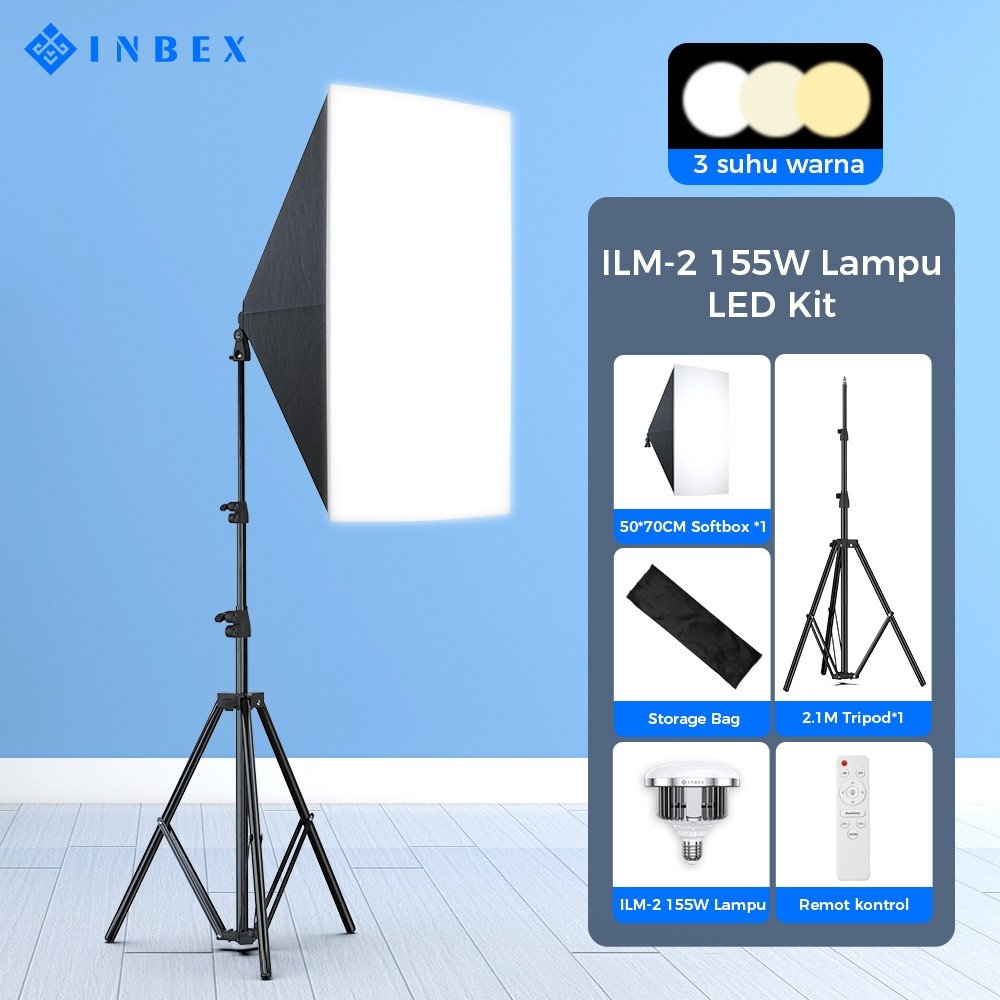Jual INBEX 3 Warna 155W Lampu Studio Softbox Led E27 Remote Control ...