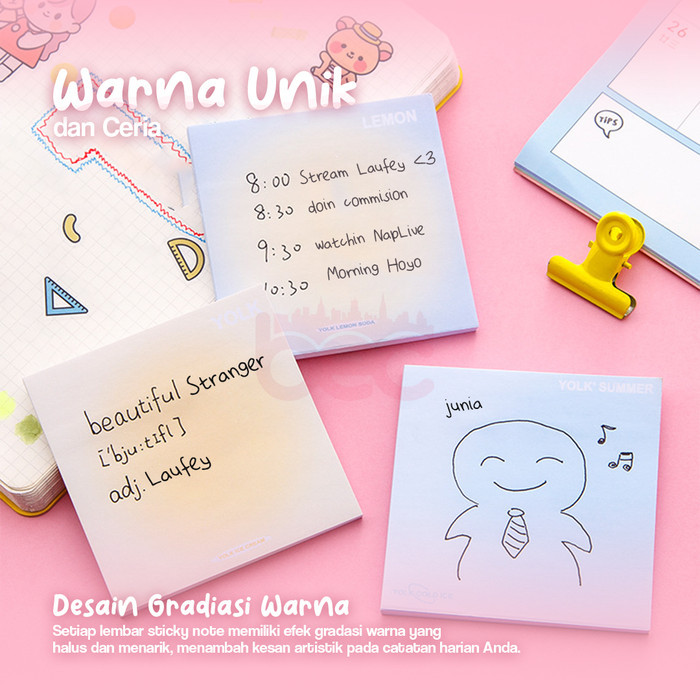 Jual [BEC] Sticky Notes Gradasi Warna Aesthetic Lucu Polos 50 Lembar ...