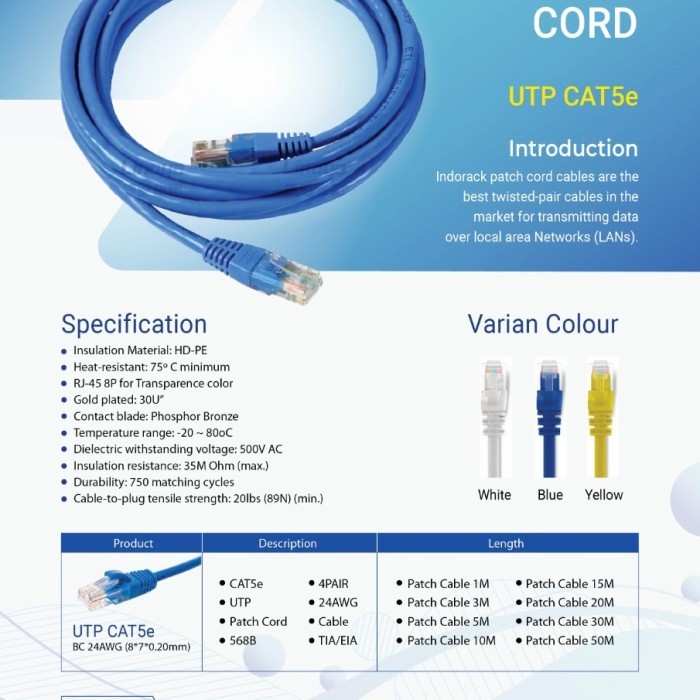 Jual INDORACK KABEL LAN UTP CAT 5E 1METER ( KUNING ) | Shopee Indonesia