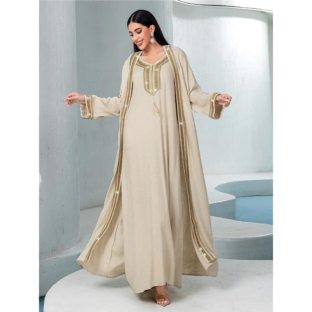 Jual Eid Dress for Women Abaya 2 Piece Set amond Party Long Dresses ...