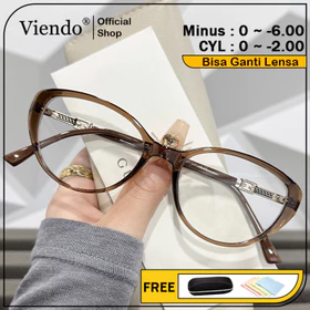 Viendo Kacamata Minus Photocromic Wanita Cat Eye Frame Bluecromic Anti Blueray Kaca Mata Optik
