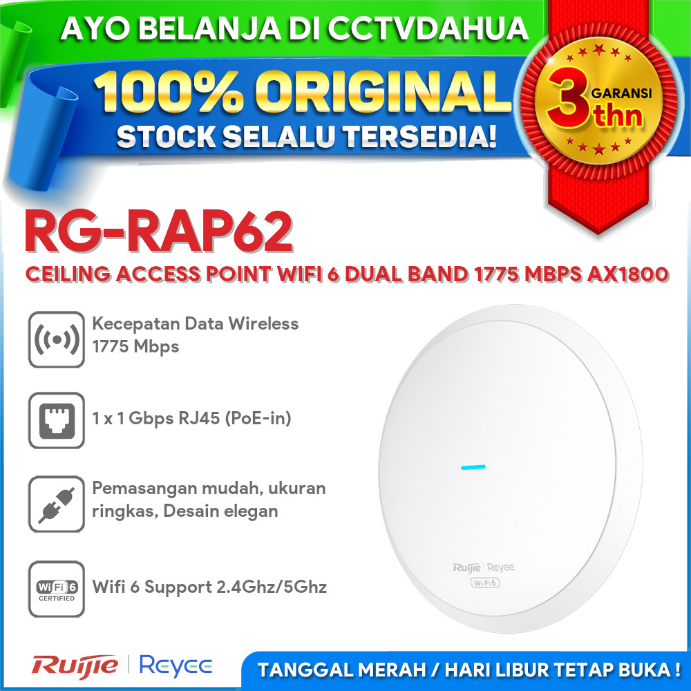 Jual RUIJIE REYEE RG-RAP62 CEILING ACCESS POINT WIFI 6 DUAL BAND 1775 ...