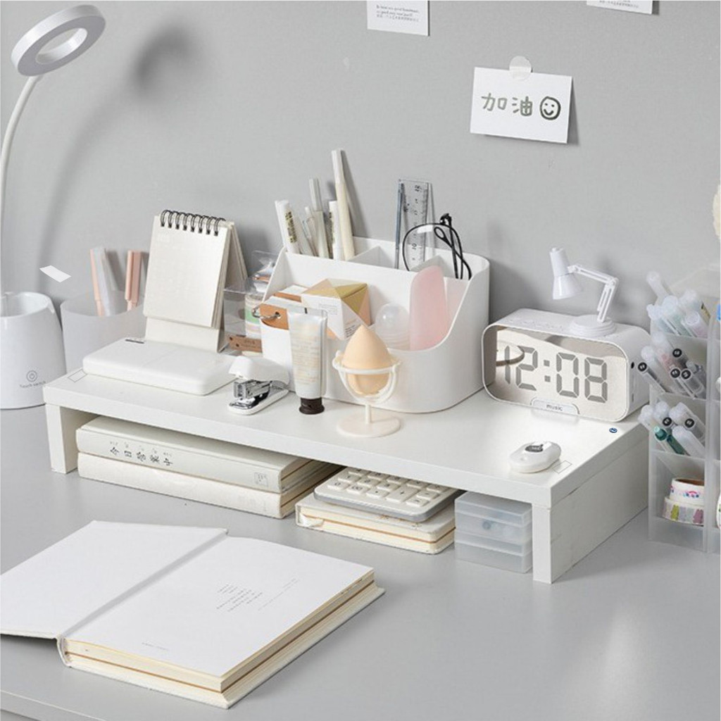 Jual Mega_1688 Korean Aesthetic White Study Table Wood Rack Desk ...