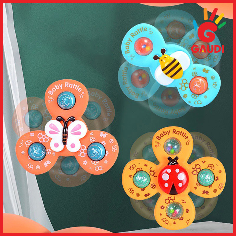 Jual Gaudi 3pcs Suckers Spin Mainan Bayi Fidget Rattle Teether Gyro ...