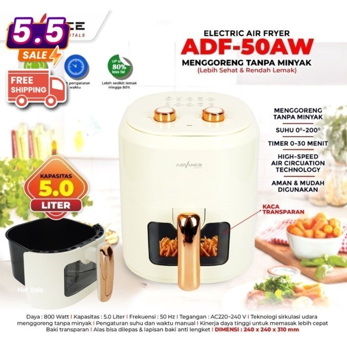 Jual AIR FRYER ADVANCE ADF-50AW TRANSPARAN GLASS HEMAT LISTRIK LOW WATT