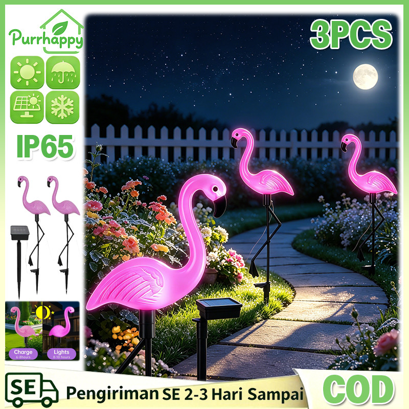 Purrhappy 3PCS Lampu Halaman Flamingo Tenaga Surya Tahan Air Tiang Tanah LED Untuk Halaman Luar Taman Rumput Lampu Hias Dekorasi Taman IP65 Lampu Hias Halaman Tenaga Surya