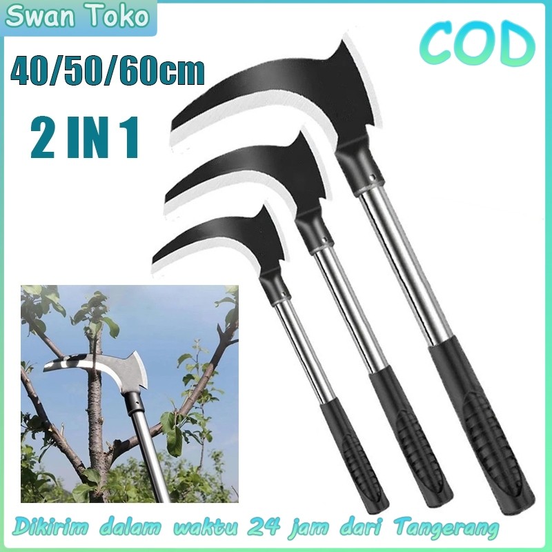 Sabit Arit Rumput Baja 40/50/60Cm Pemangkas Sabit Kapak Ganda Alat Pemotong Ranting Pohon Sabit Kapak Serba Guna Aksesoris Perkebunan Alat Panen Padi Potong Rumput Sabit Kapak Ganda Alat SWAN