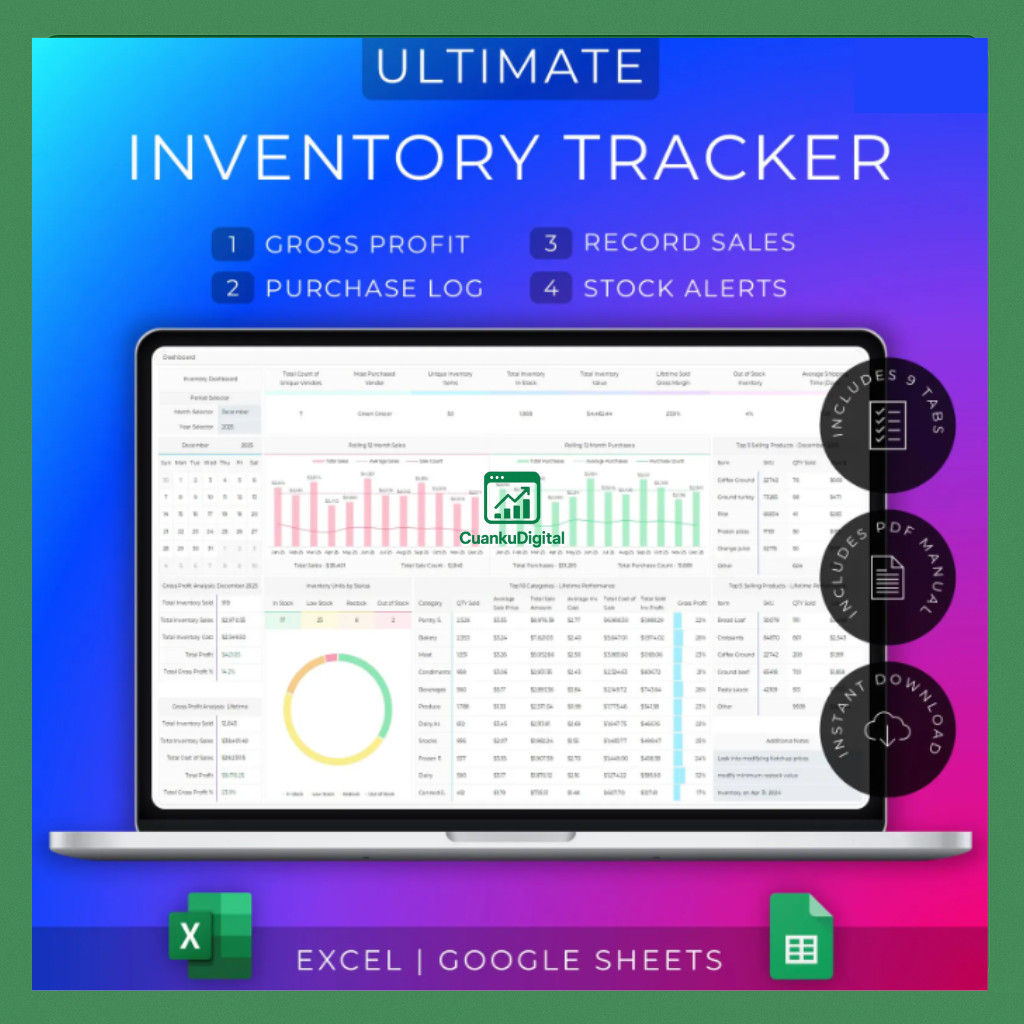 Jual Template Inventory Tracker | Excel & Google Sheets | Cocok untuk ...