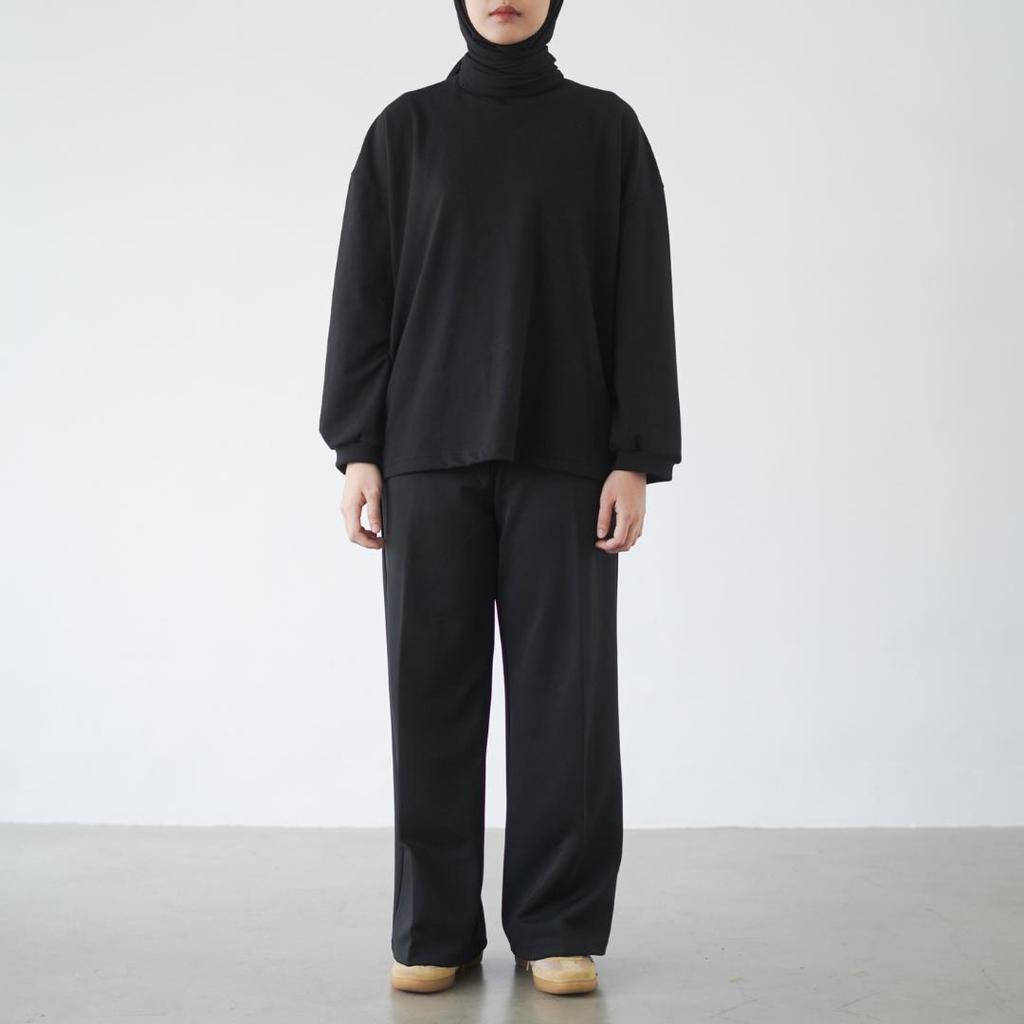 SAZA Everyday - Oversize Airbreeze Kaos Lengan Panjang Wanita Hitam / Oversized Top Long Sleeve Noir Black Tshirt Super Nyaman