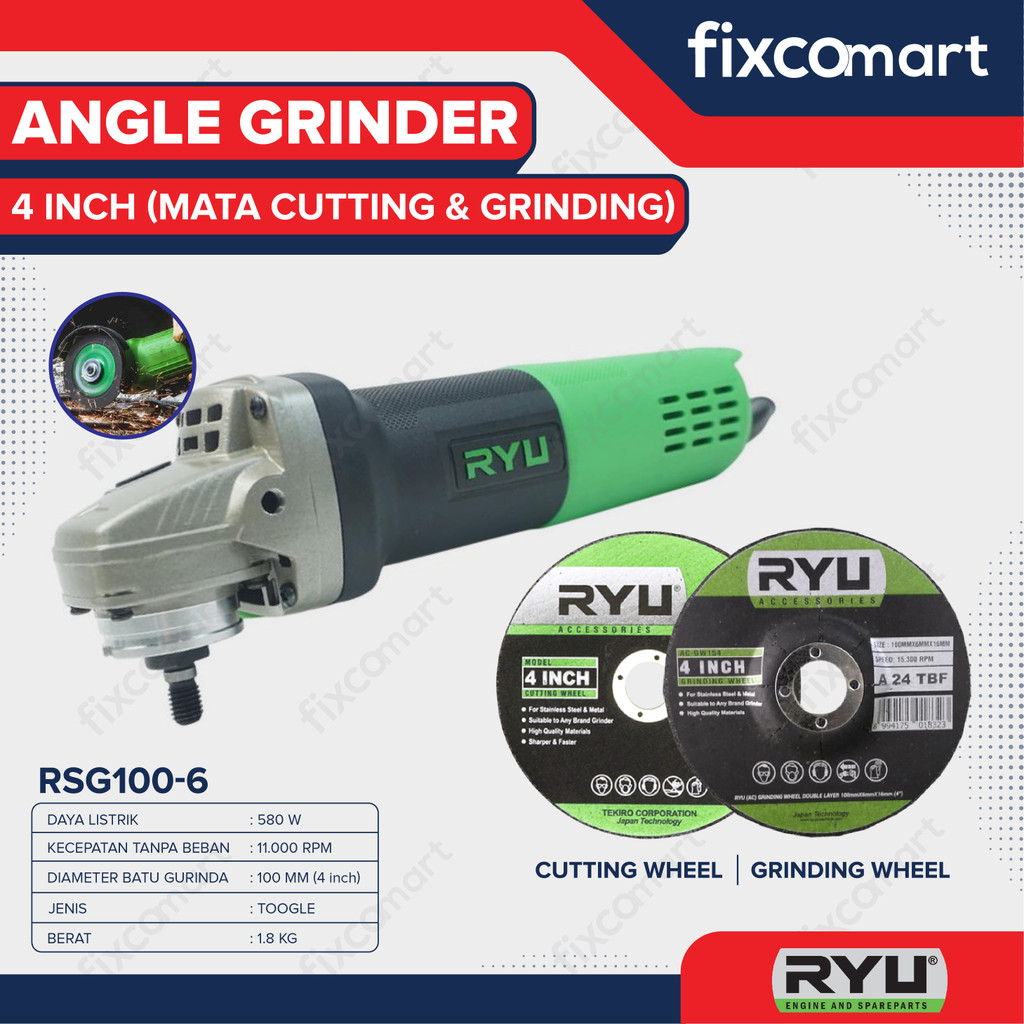 Jual RYU ANGLE GRINDER RSG100-6 FREE MATA CUTTING & GRINDING | Shopee ...