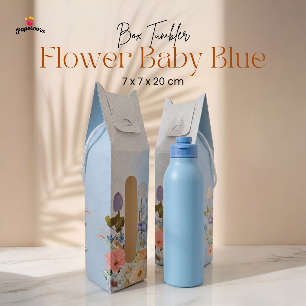 Jual 10 Pcs Box Botol/Tumbler flower Baby Blue 7x7x20 cm | Shopee Indonesia