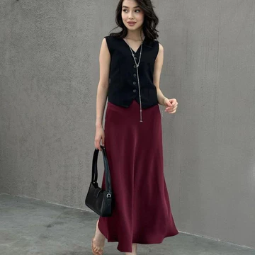 Satin Long Skirt Rok Satin Panjang S Sampai 3XL