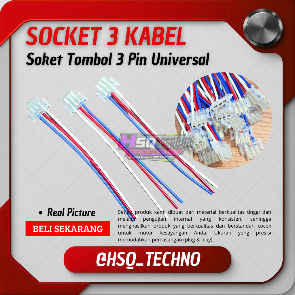 Jual Socket Soket Kabel 3 Pin Tombol Dim Klakson Lampu Starter Motor ...