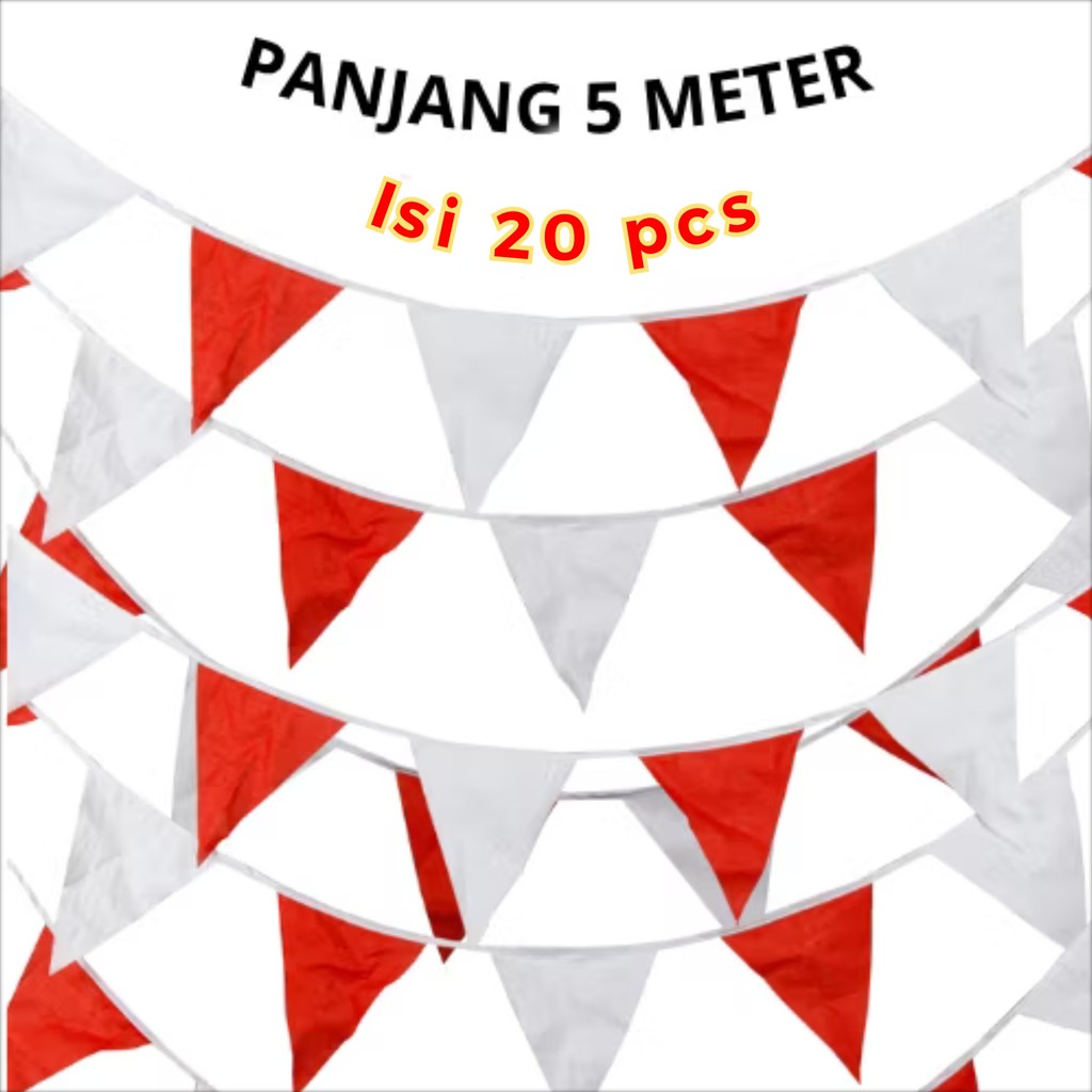 Bendera Segitiga Merah Putih HUT RI Dekorasi 17an Kemerdekaan Panjang 5 Meter Isi 20 Pcs