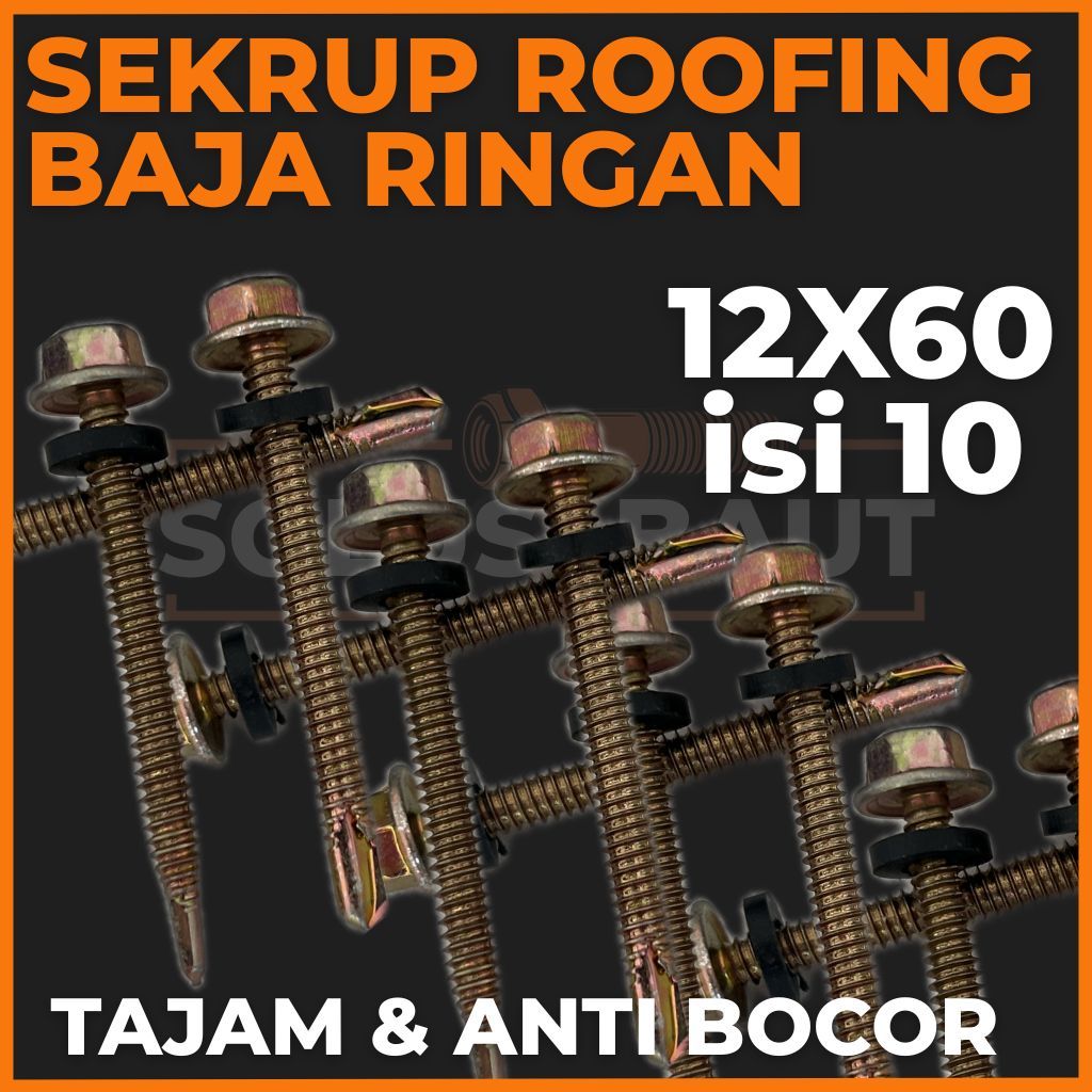 Jual Sekrup Roofing 12x60 - 6cm (isi 10 pcs) – Baut Atap Baja Ringan ...