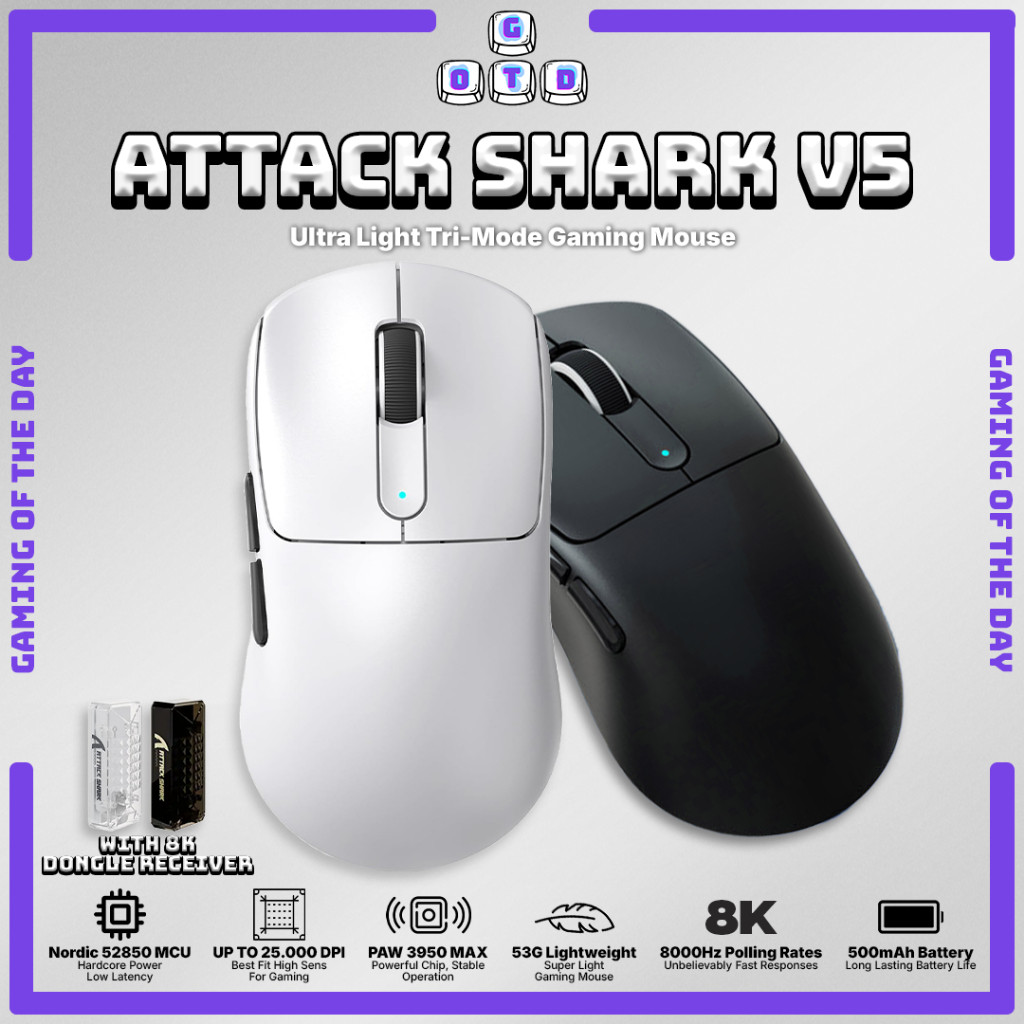 Jual ATTACK SHARK V5 Ultra-Light Tri-Mode Gaming Mouse paw3950 Wireless ...