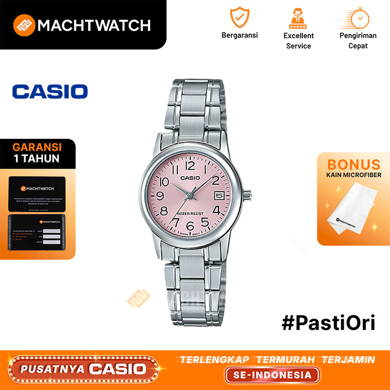 Jam Tangan Wanita Analog Casio Standard LTP-V002D-4BUDF LTPV002 LTP-V002D Pink Dial Stainless Steel Band