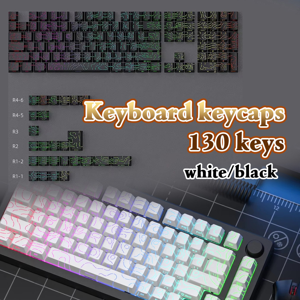 Jual 130keys Keycap PBT Hitam Putih Tutup tombol Contour 4.0 Set ...