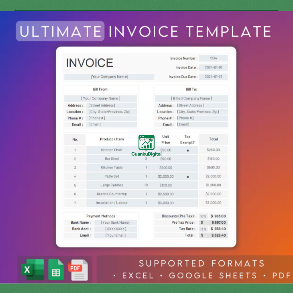 Jual Template Invoice PDF & Excel | Format Tagihan Bisnis | Bisa Cetak ...