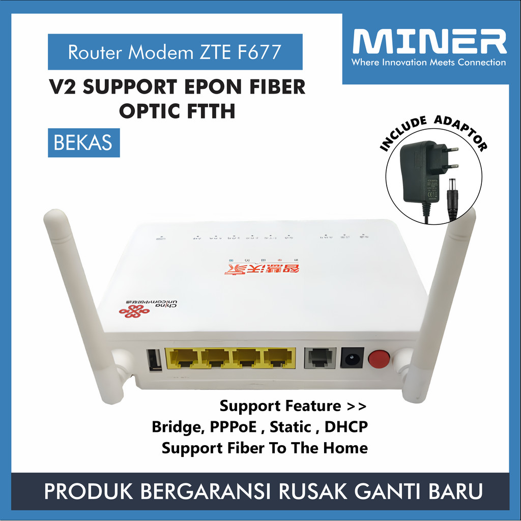 MINER Router Modem ZTE XPON  F677 V2 ONU Multi 4 SSID Fiber Optic FTTH