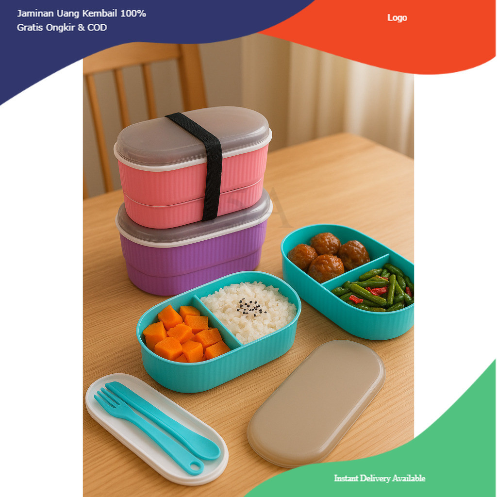 Jual LUNCH BOX 2 Tingkat Kotak Bekal Makan Tahan Panas set alat makan ...