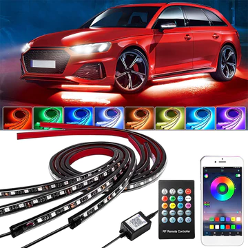 Lampu Kolong Mobil LED RGB Kontrol APP IP67 Tahan Air Musik Sync DIY Warna 12V Mobil Truk SUV