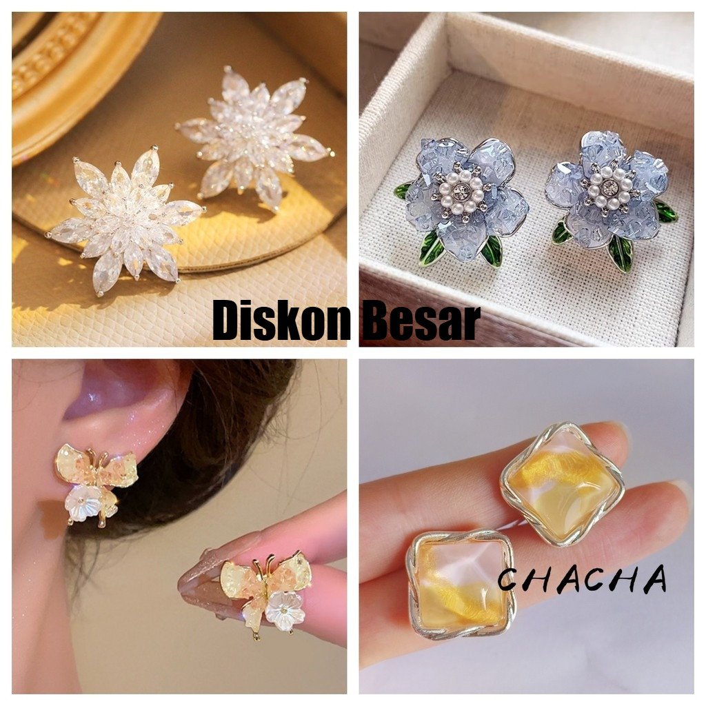 Jual CHACHA Anting Bunga Kristal Anti Alergi - Desain Simple Elegan ...