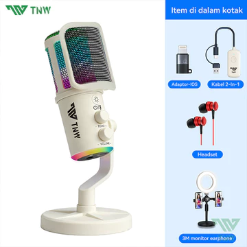 TNW K20 USB Kondensor Mikrofon Wireless Desktop Microphone With RGB Light Untuk Podcaster Gamer
