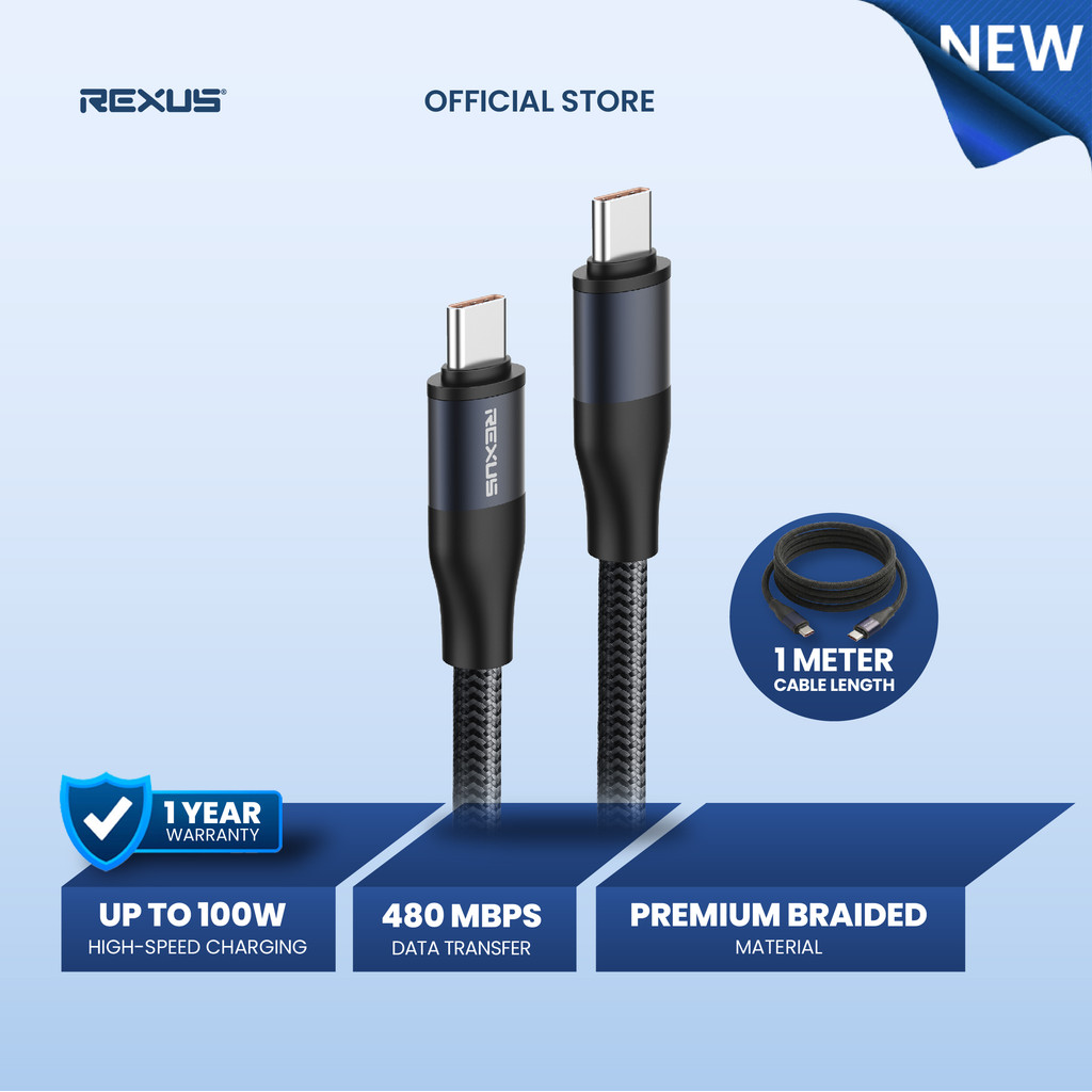 Rexus Cable CB100 Type C to C 100W Fast Charging Braided