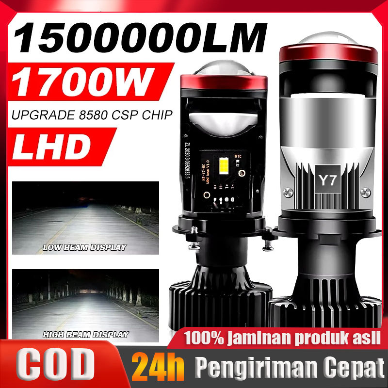 Lampu Led Mobil Dan Motor Y7D H4 Mini Projector Projie Daya Tinggi 60 Watt Dengan Kipas Lensa Cahaya Ganda Super Bright